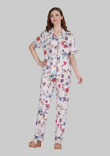 بيجامة نسائية برسومات الزهور الأنيقة S-XL