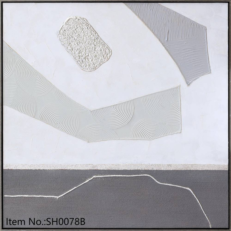 لوحة جدارية تجريدية (3D) - أبيض ورمادي بملمس هندسي 80×80×4 سم