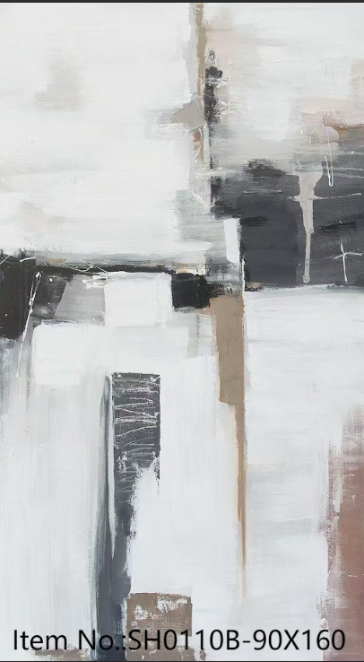 لوحة جدارية تجريدية كبيرة - أسود ورمادي وألوان محايدة 80×120×4 سم