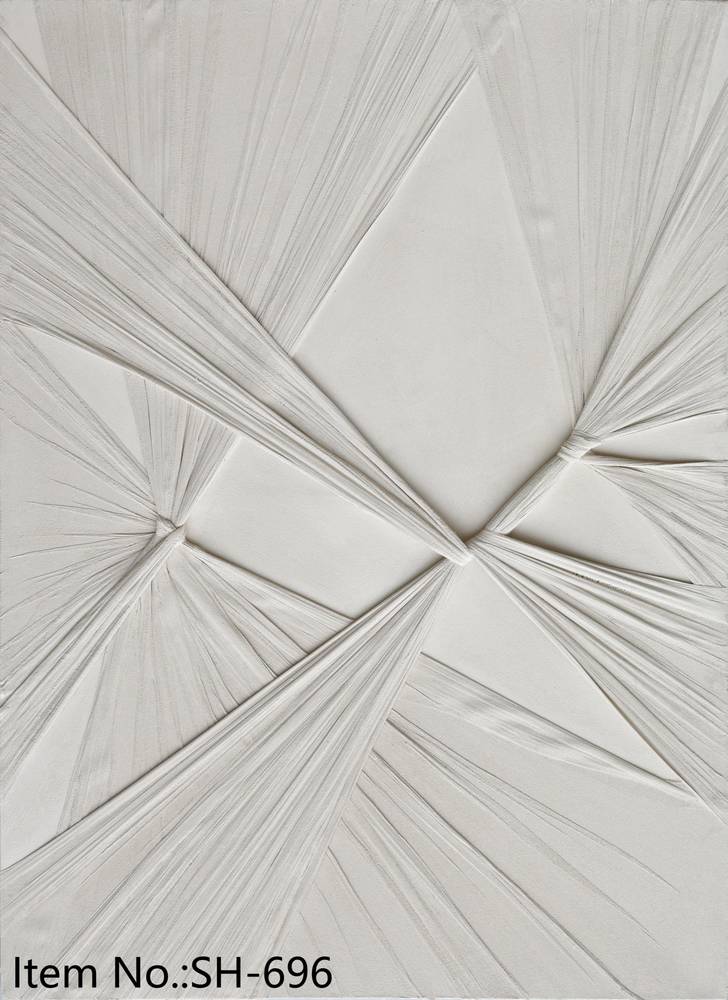 لوحة جدارية نحتية (3D) - خطوط منحنية بيضاء على بيج 90×160×4 سم