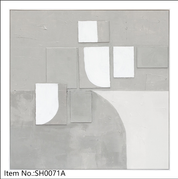 لوحة جدارية تجريدية مربعة (3D) - رمادي وأبيض 80×80×4 سم
