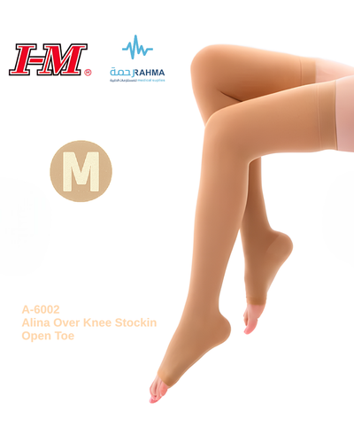 جورب الينا ضغط دوالي مفتوح فوق الركبة-Alina Medical Compression Stocking Thigh High A-6002-15-20 mmHg-Medium-Open Toe