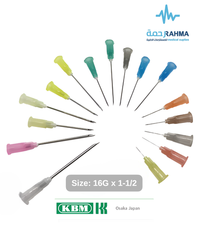 نيدل سرنج معقم'' KBM Single Use Only Disposable Needle 100 pcs 16GX1 1/2