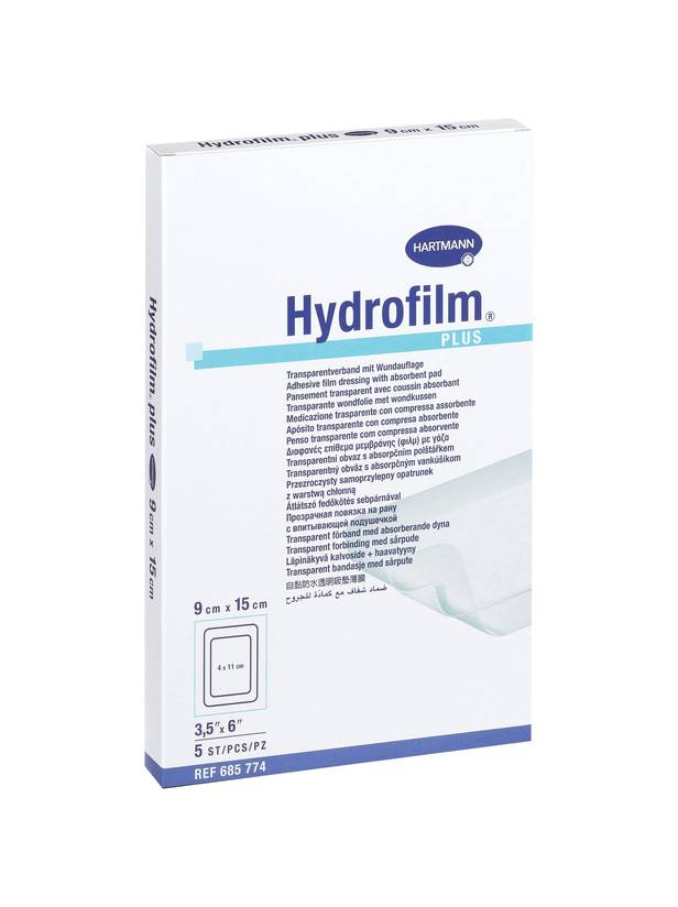 ضمادة شفافة مع حشوة ماصة 9X15cm-Hartmann Hydromfilm Plus Transparent bandage with absorbent pad 9X15cm
