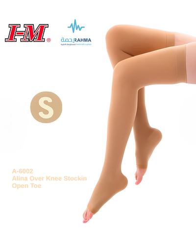 جورب الينا ضغط دوالي مفتوح فوق الركبة-Alina Medical Compression Stocking Thigh High A-6002-15-20 mmHg-Small-Open Tope