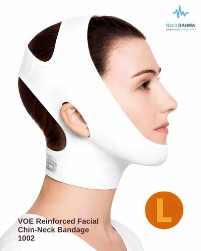 مشد بعد عمليات التجميل والشفط في منطقة الذقن والرقبة -VOE Reinforced Facial Chin-Neck Bandage White 1002 -L