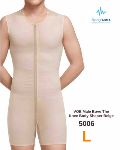 مشد الجسم للفترة ما بعد الجراحة بعد جراحة تجميل الصدر، البطن، والفخذين.- 5006 VOE Male Bove The Knee Body Shaper Beige -L