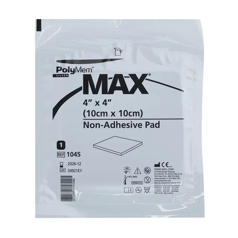 ضمادة غير لاصقة بالفضة 10X10cm-Polymem Silver Max Non-Adesive Pad 10X10cm