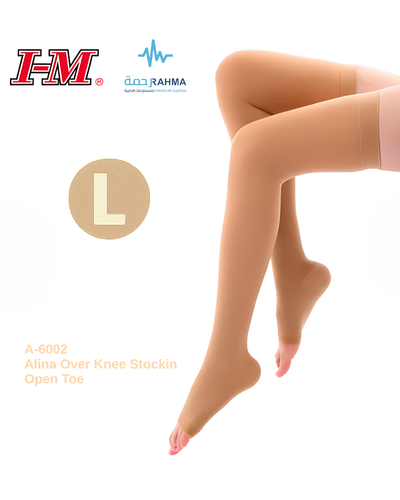 جورب الينا ضغط دوالي مفتوح فوق للركبة-Alina Medical Compression Stocking Thigh High A-6002- 20-30mmHg-Large-Open Toe