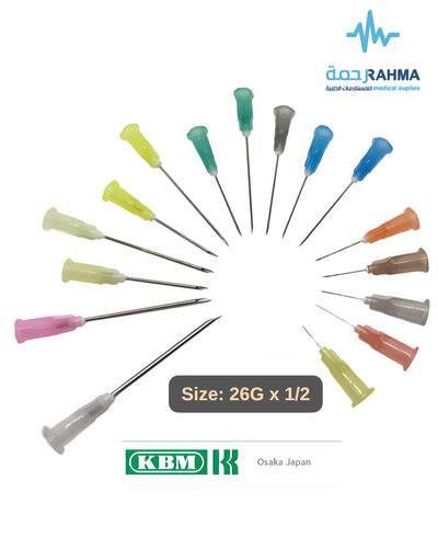 نيدل سرنج معقم 26GX1/2-KBM Single Use Only Disposable Needle 100 pcs 26GX1/2