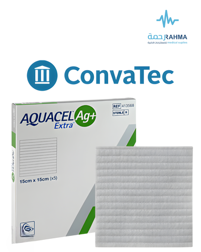 غيار معزز مصنع من الياف مائية هايدروفايبر محملة بالفضة والالياف المقوية 15X15cm-Convatec Aquacel AG+ Extra Enhanced Hydrofiber Dressing With Silver 15X15cm