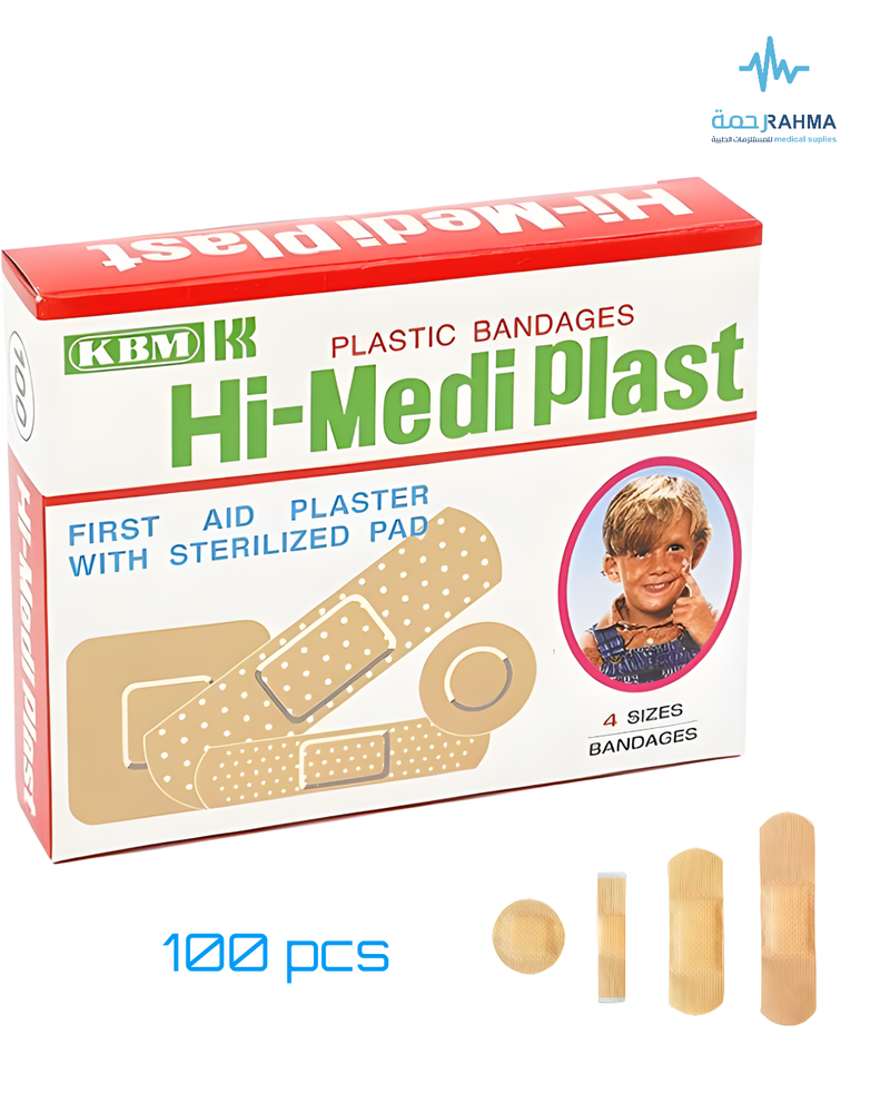 بلاستر متنوع 100 حبه- KBM Hi-Mediplast Plastic Bandages 4 Sizes 100pcs