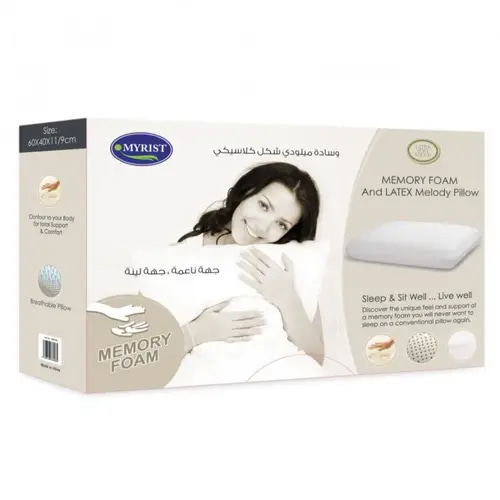 وسادة ميلودي شكل كلاسيكي جهه ناعمه وجهه لينه -Myrist Foam And Latex Melody Pillow
