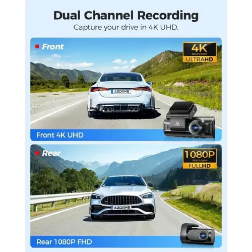 ازدوم - داش كام تسجيل أمامي 4K وخلفي 1080P مع شاشة 3.19 مع وضع ليلي - أسود