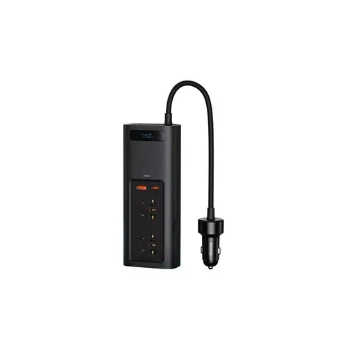 توصيلة سيارة بيسوس بقوة 150 واط و220 فولت بمنفذ تايب سي ومنفذ USB ومنفذين طاقة - اسود