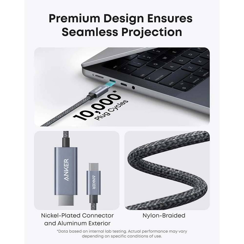 كيبل انكر نانو من USB-C إلى HDMI – بطول 1.8 متر، دقة 4K - أسود