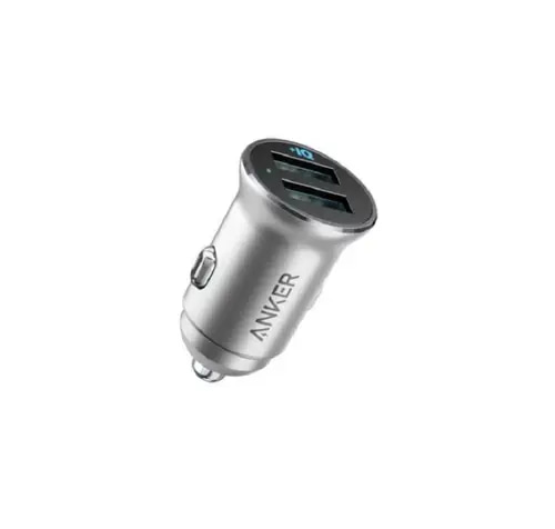 شاحن سيارة انكر منفذين  24 واط  USB - فضي 