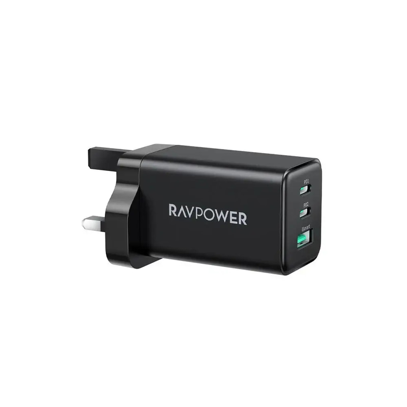 شاحن جداري راف باور بايونير 65 واط منفذين USB-C ومنفذ USB-A - اسود
