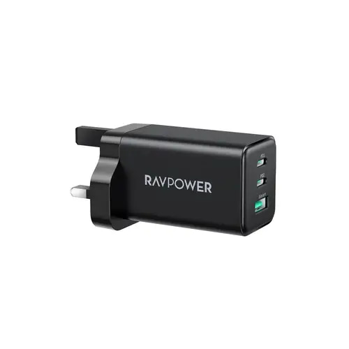 شاحن جداري راف باور بايونير 65 واط منفذين USB-C ومنفذ USB-A - اسود