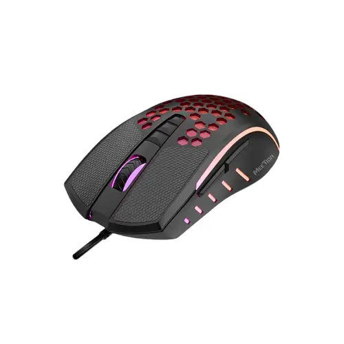 ميشن – ماوس ألعاب خفيف بتصميم خلية النحل وإضاءة RGB بدقة MT-GM015 - 6400 DPI – أسود