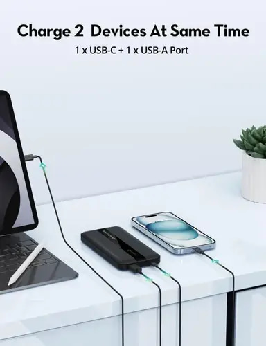بطارية راف باور بسعة 10000 ملي امبير بقوة 20 واط بمنفذ تايب سي ومنفذ USB-A - اسود
