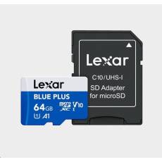 بطاقة الذاكرة Lexar Karta pamięci microSD سعة 64 جيجابايت C10 A1 U3 V10 بسرعة 100 ميجابايت/ثانية باللون الأزرق بلس