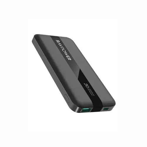 بطارية راف باور بسعة 10000 ملي امبير بقوة 20 واط بمنفذ تايب سي ومنفذ USB-A - اسود