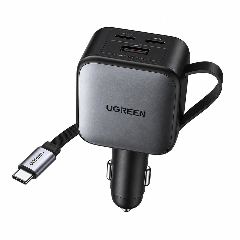UGREEN Nexode 60W Fast Car Charger with Retractable Cable