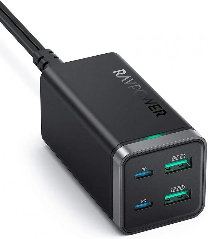 RAVPower PD Pioneer 65W GaN 4-Port Desktop Charger – شاحن مكتبي GaN بأربع منافذ
