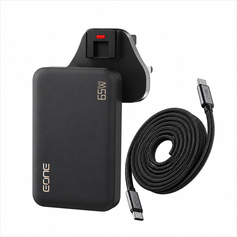 EONE TITAN 2-in-1 Essential 65W GaN Travel Charger Combo مع كابل USB-C مغناطيسي 100W