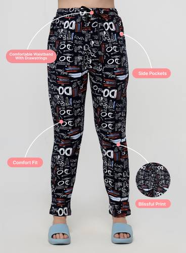 NAVY SEA TEXT PRINTED PYJAMA PANTS