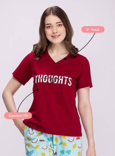 THOUGHTS V NECK PRINTED T-SHIRT