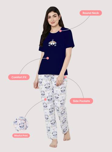 GARDEN WINGS PRINTED PYJAMA WITH NAVY T-SHIRT SET
