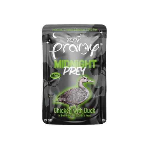برامي طعام رطب للقطط بنكهة الدجاج والبط في المرق 80غ