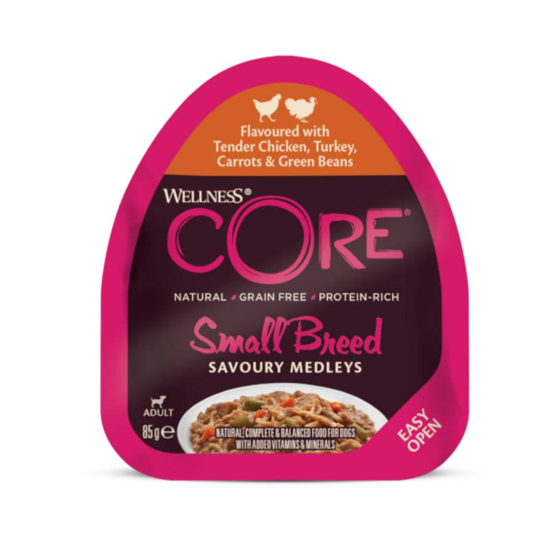 Wellness Core Wet Food for Adult Small Breed Dogs Chicken and Turkey Flavor with Carrot and Green Beans 85g 