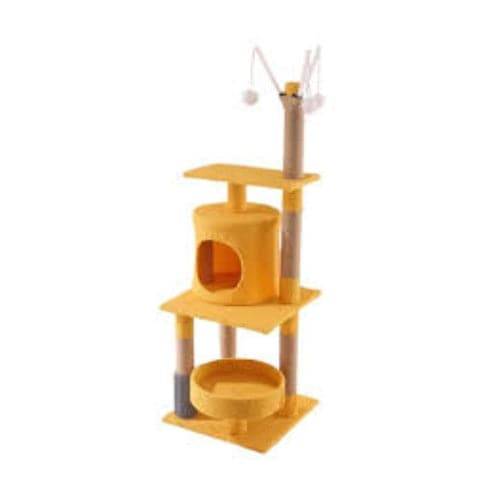 Cat Scratcher, Two Floors and Small Bed, Yellow