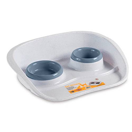 Stefan Plast Double Plastic Food Bowl with Tray for Dogs and Cats