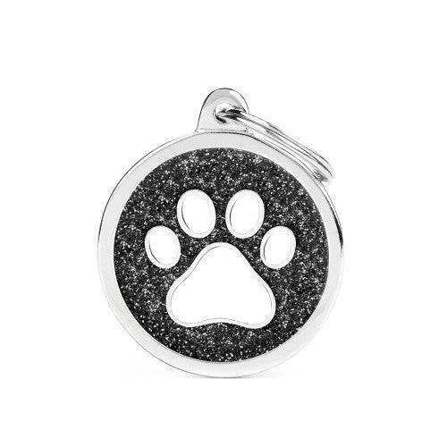 My Family Round Necklace, Shiny Black Cat Paw, Large