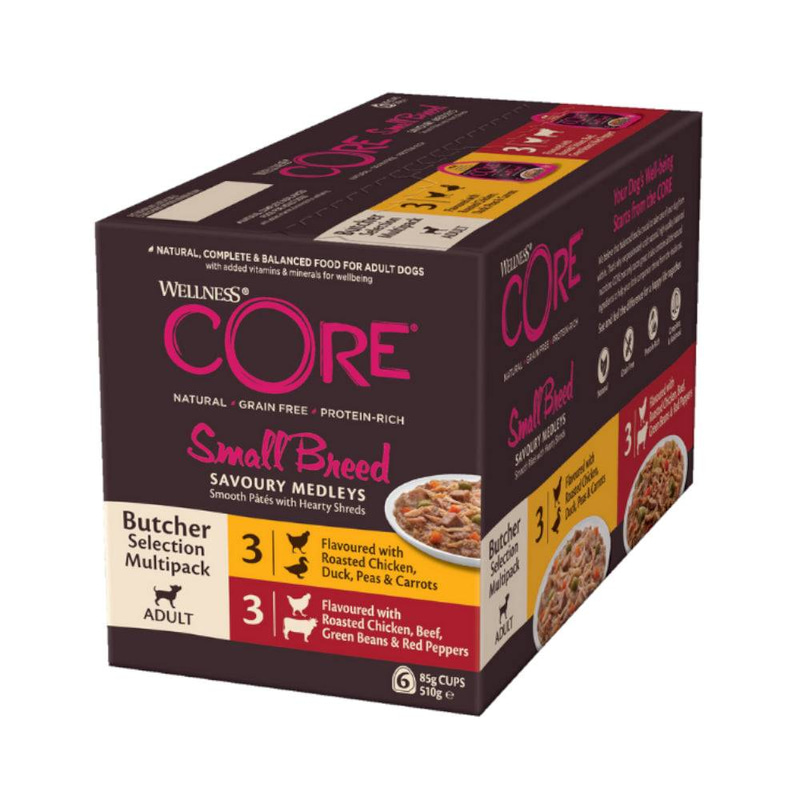 Wellness CORE Wet Food for Small Breed Adult Dogs Butcher Selection Multipack with Mixed Flavours 510g