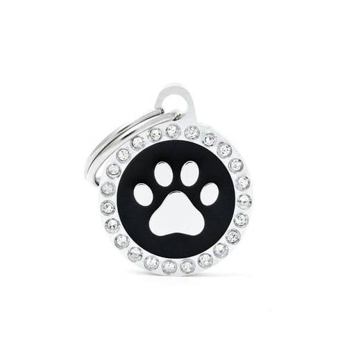 My Family Shiny Black Round Necklace, Small Paw