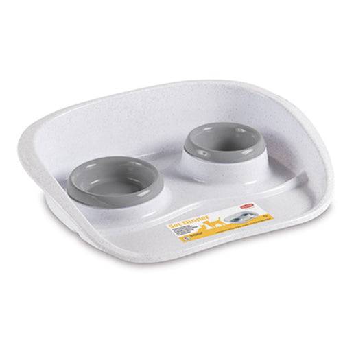 Stefan Plast Double Plastic Food Bowl with Tray for Dogs and Cats