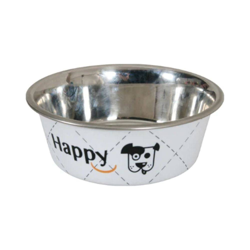 Zolux Happy Stainless Steel Dog Bowl, Non-Slip, White