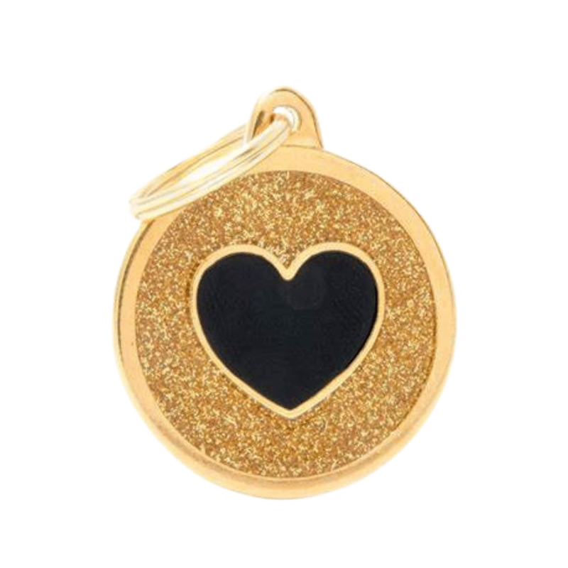 MF Tags GOLD BIG GLITTER CIRCLE BLACK HEART