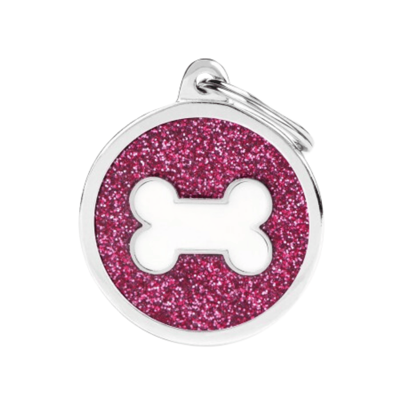 MF Tags PINK BIG GLITTER CIRCLE WHITE BONE