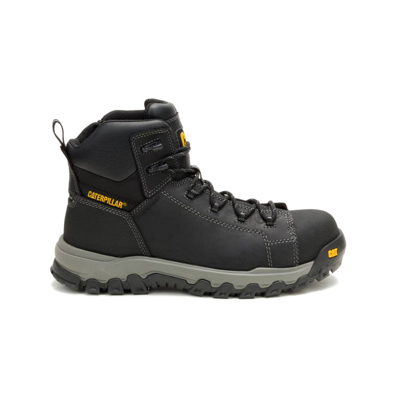 CAT-Threshold Rebound ZIP WP CT Men’s Waterproof Composite Toe Side‑Zip Work Boot – Slip‑Resistant, Electrical Hazard Protection, Heat & Oil Resistant – Black