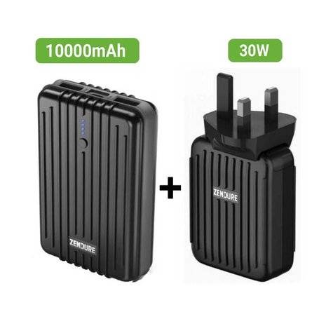 بكج زندور باور بنك 10000mAh + شاحن جداري 30 واط – 4 منافذ