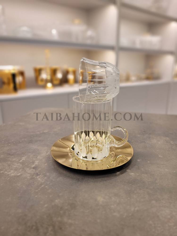 طقم بيالات و فناجين -قطرات المطر- ١٨ قطعة / ذهبي