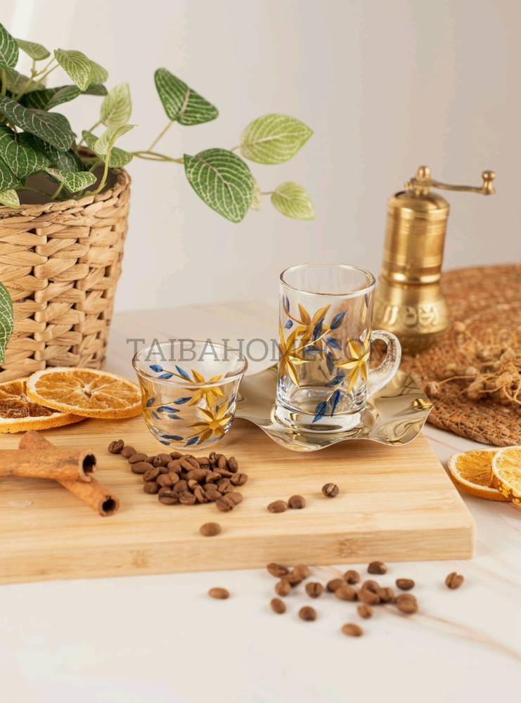 طقم بيالات و فناجين -الزهور- ١٨ قطعة