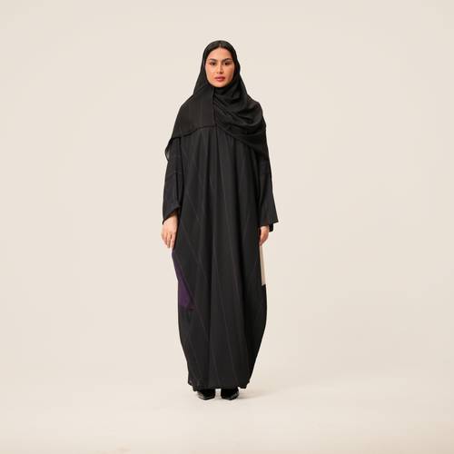 عباية -  طباعة من الخلف - مخططة بنفسجي