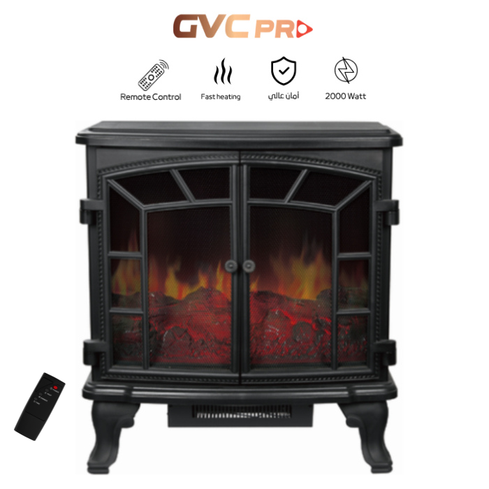 دفاية ديكور على شكل دولاب مع ريموت GVC Pro لون أسود موديل GVCHT-215-1 – تدفئة سريعة وآمنة بتصميم أنيق في السعودية